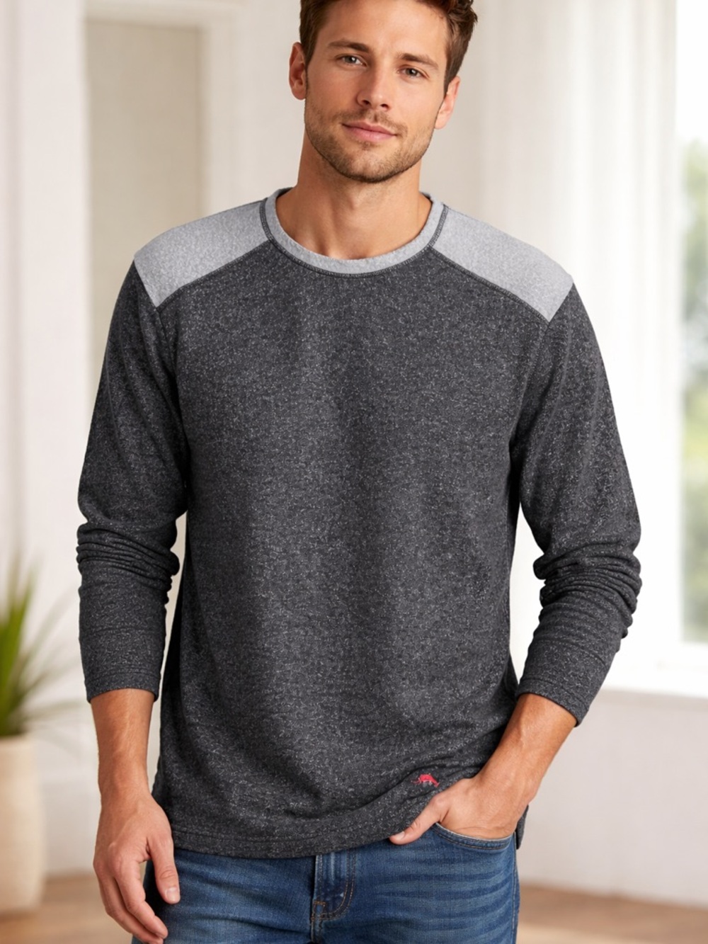 Tommy Bahama Two-Tone Heathered Crewneck Pullover - Charcoal & Light Gray (XL)